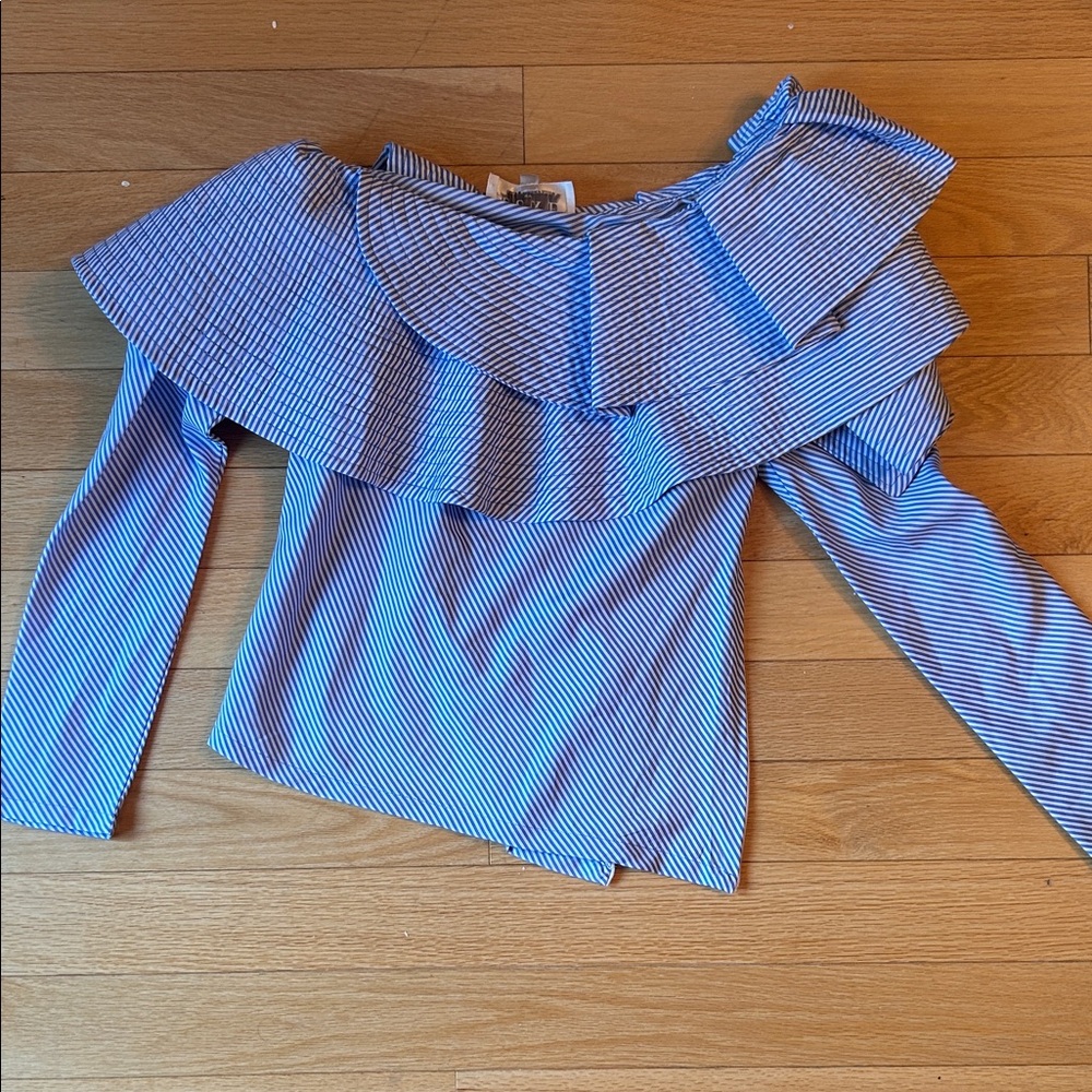 Luxe Blue Striped Off-Shoulder Blouse